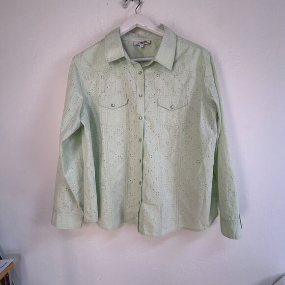 Back In The Saddle Womens Light Green Eyelet Snap Western Shirt 1X Cotton NWOT - Picture 1 of 8